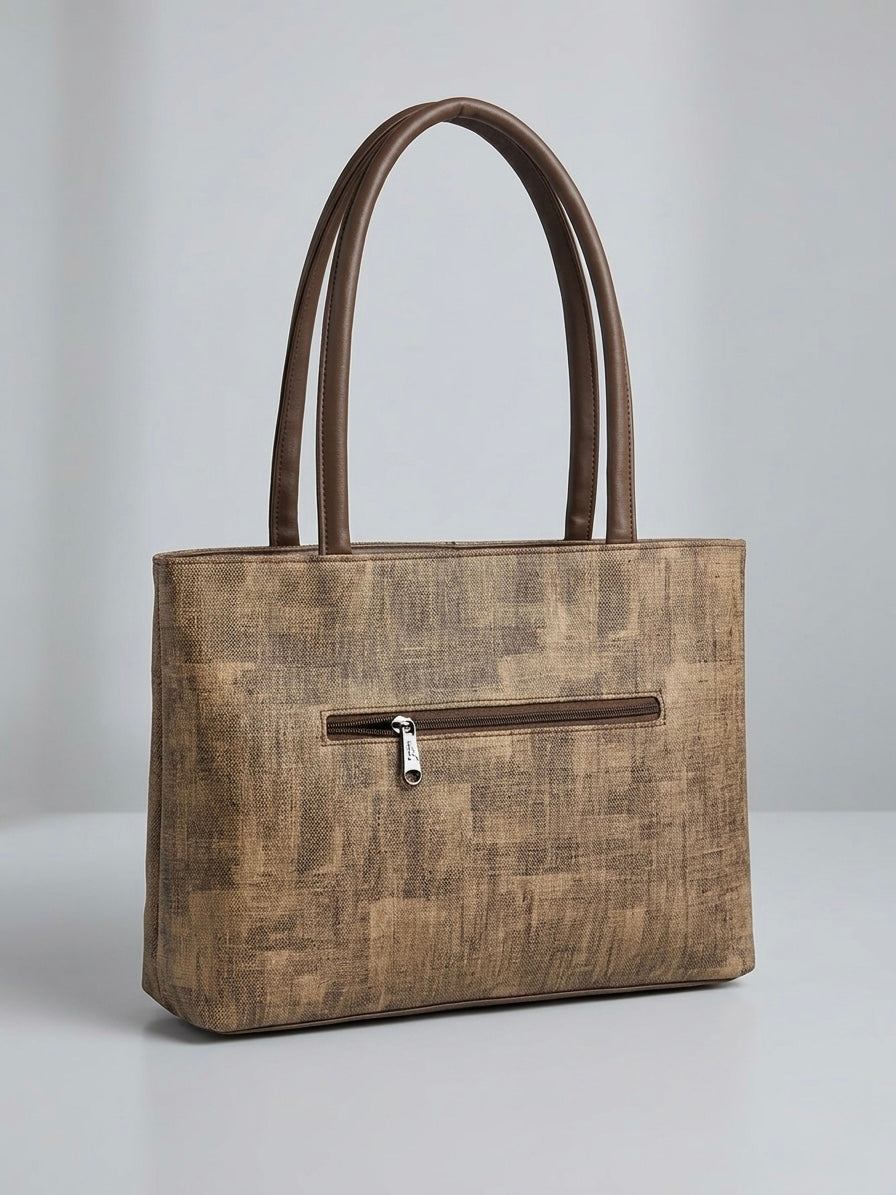 Dark beige printed tote bag