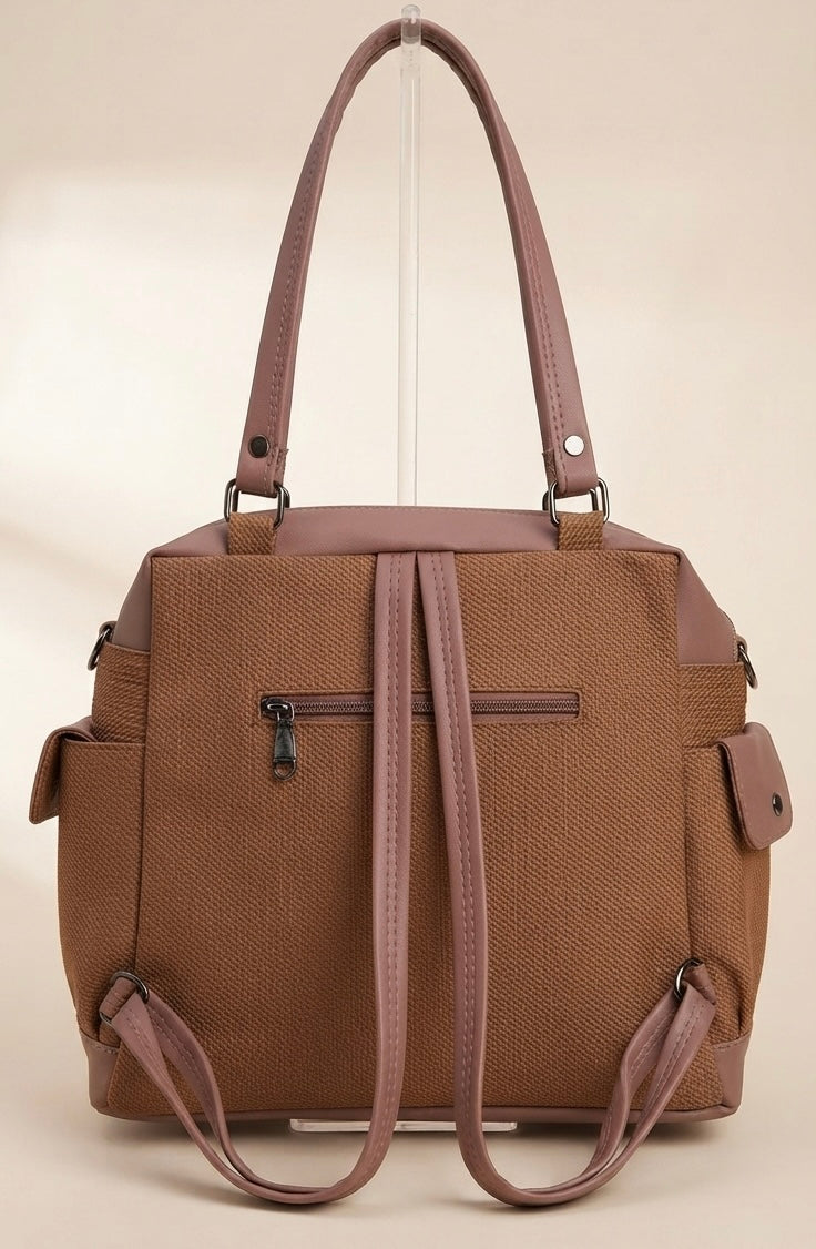 Orangish Brown tote + Backpack Bag