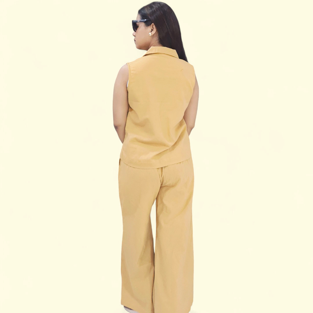 Yellow Placement print sleeveless Co-Ord Set