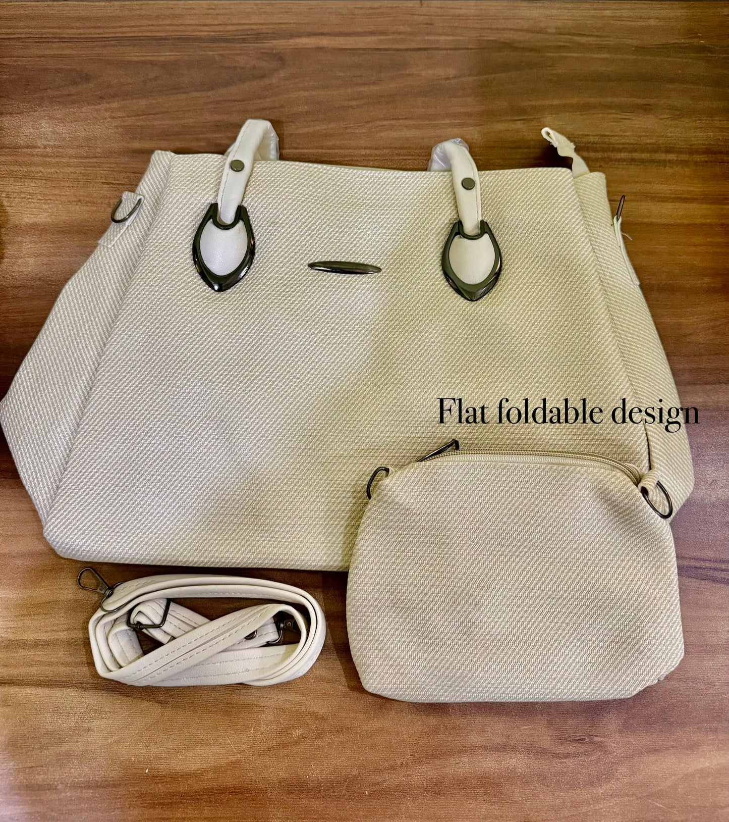 Light beige soft tote bag