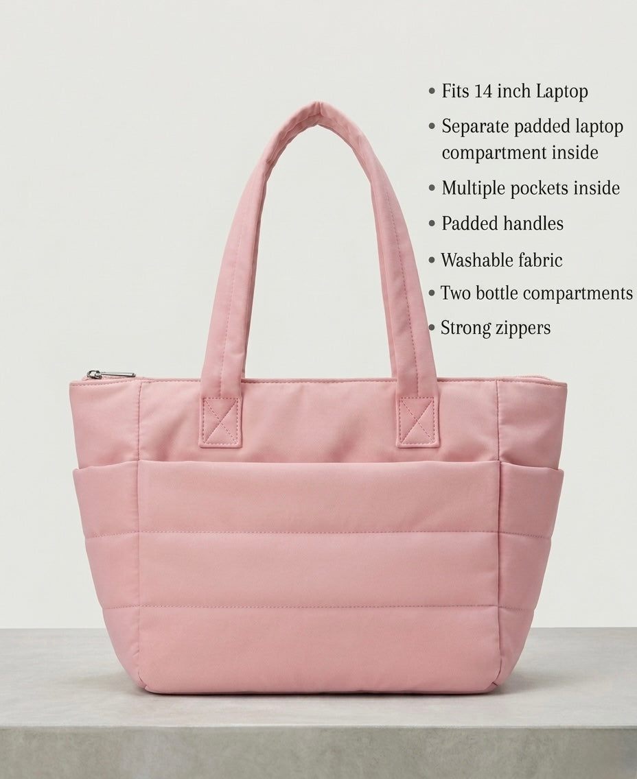 Pink puffer tote bag