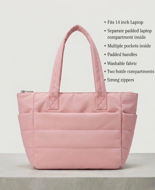 Pink puffer tote bag