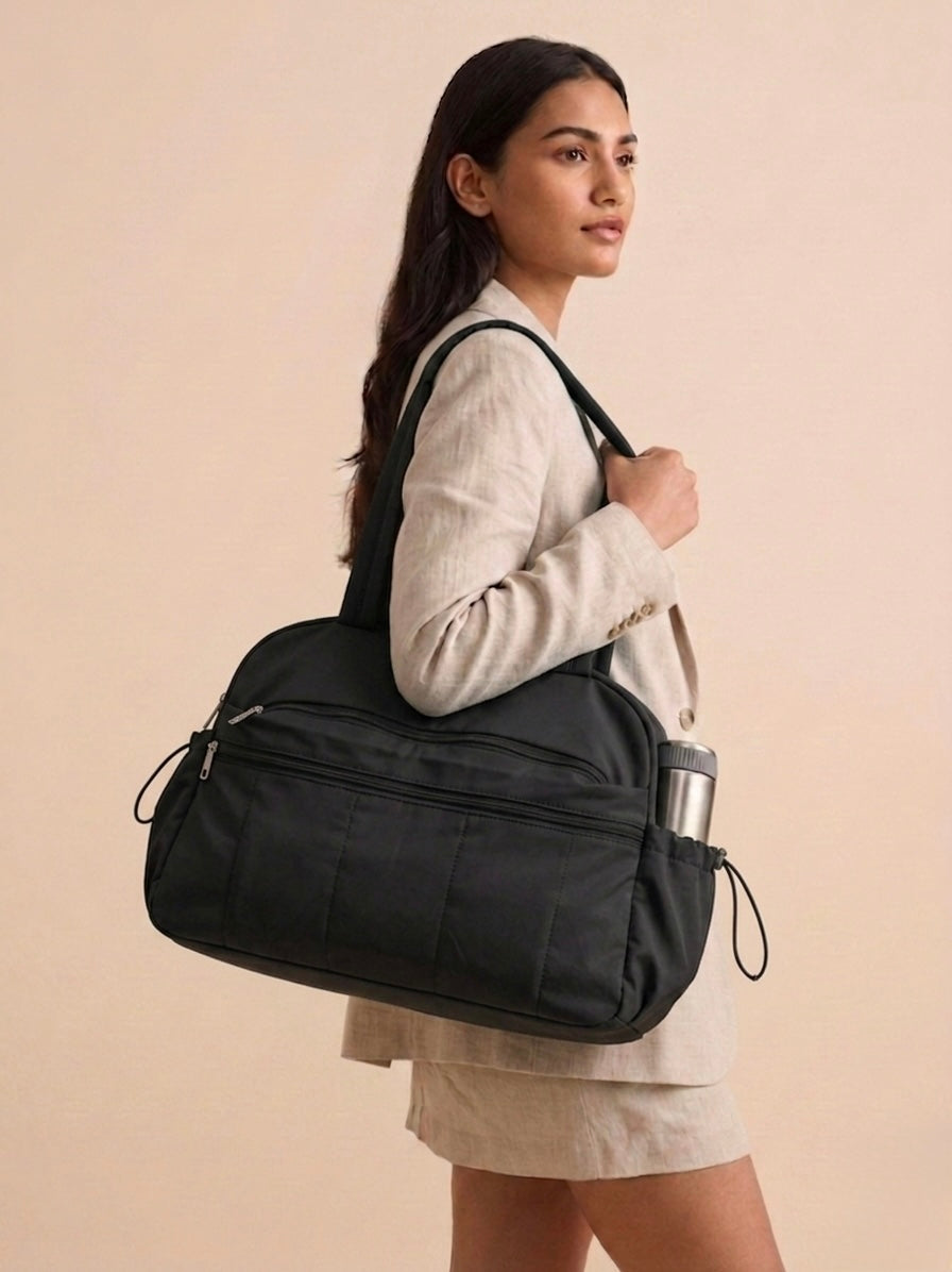 Black tote plus duffle bag