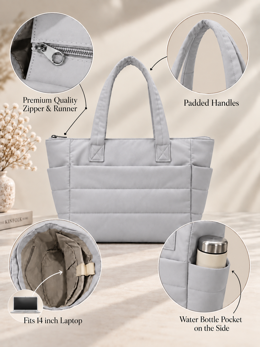 Grey puffer tote bag