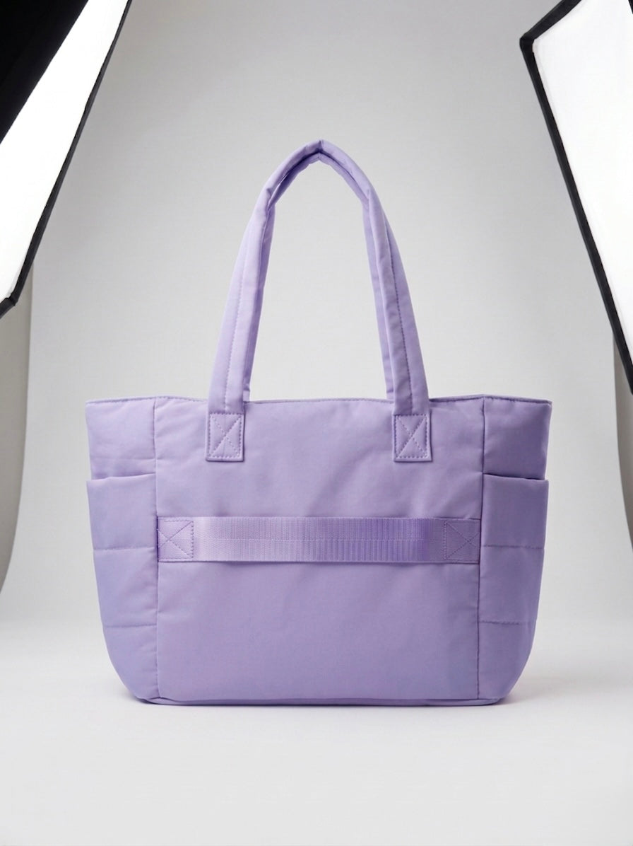 Purple puffer tote bag