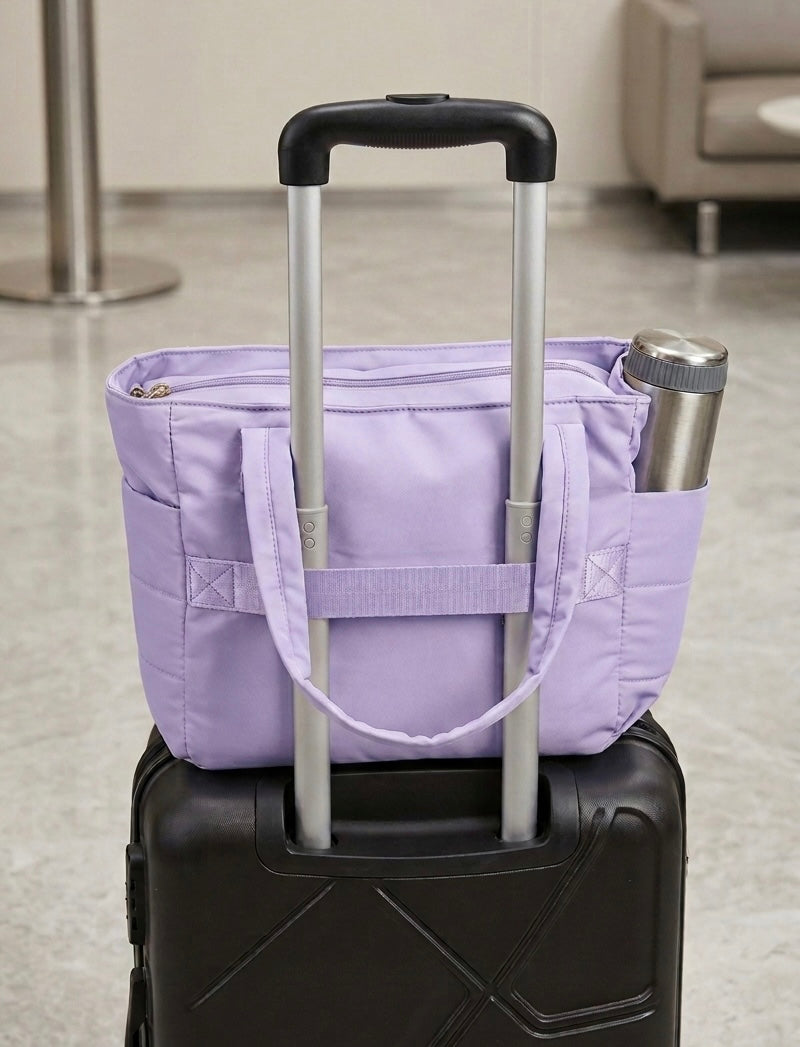 Purple puffer tote bag