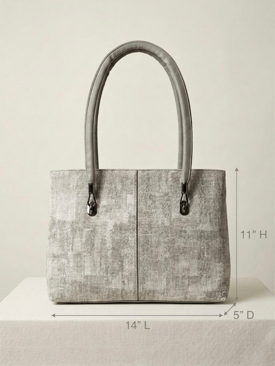 Grey printed tote bag