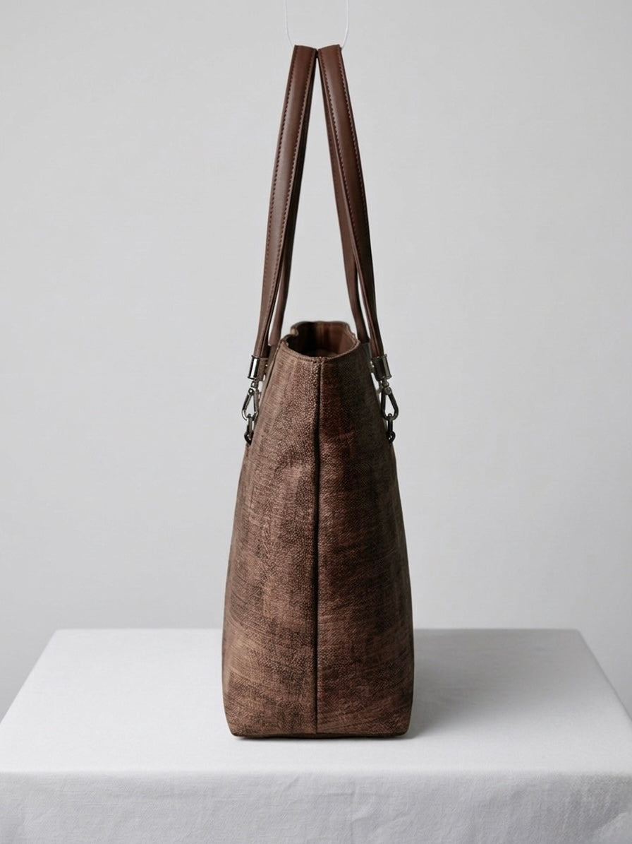 Dark brown printed tote bag