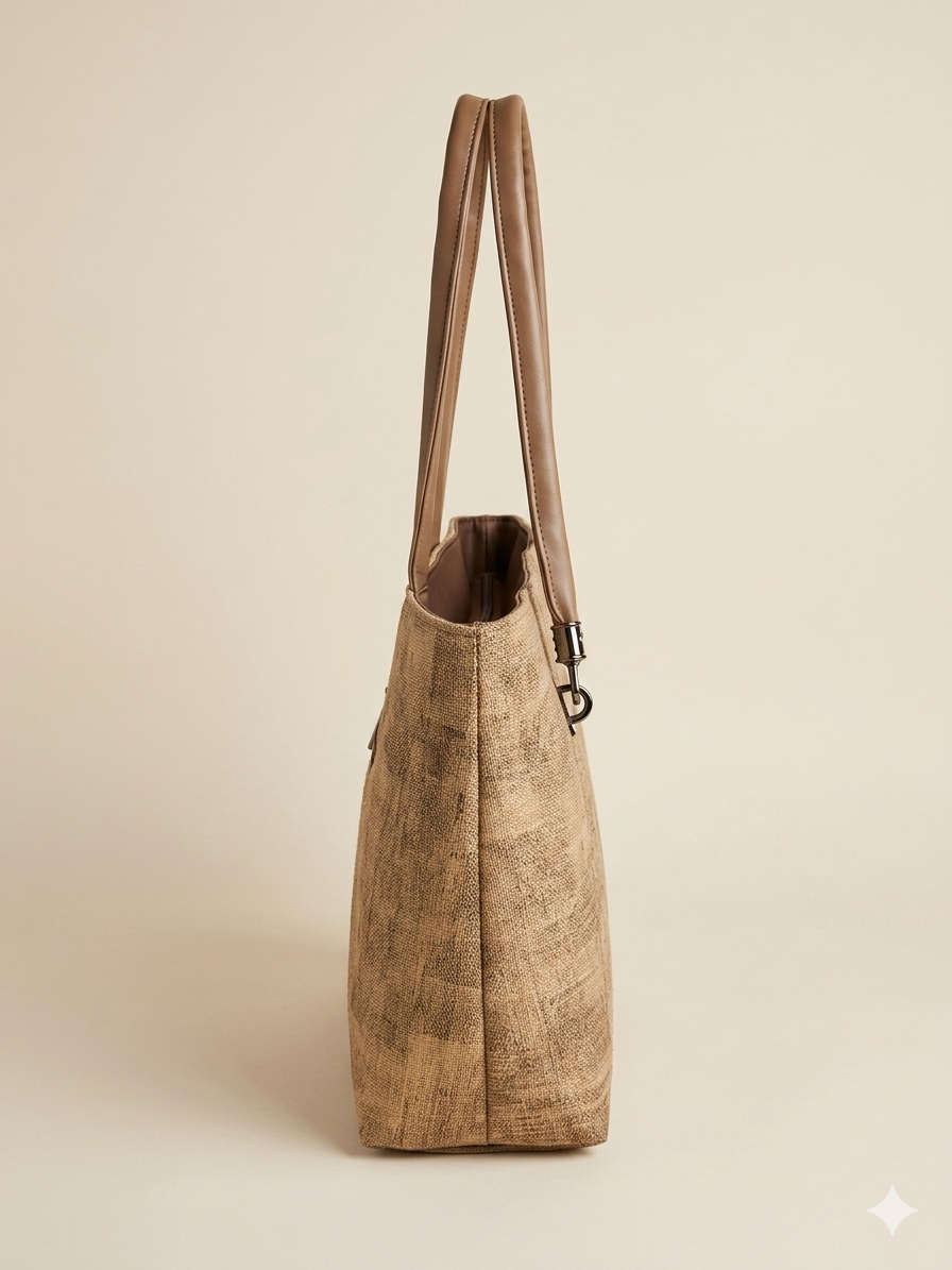 Dark beige printed tote bag
