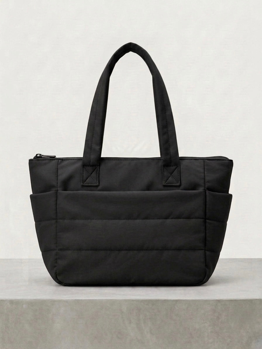 Black puffer tote bag