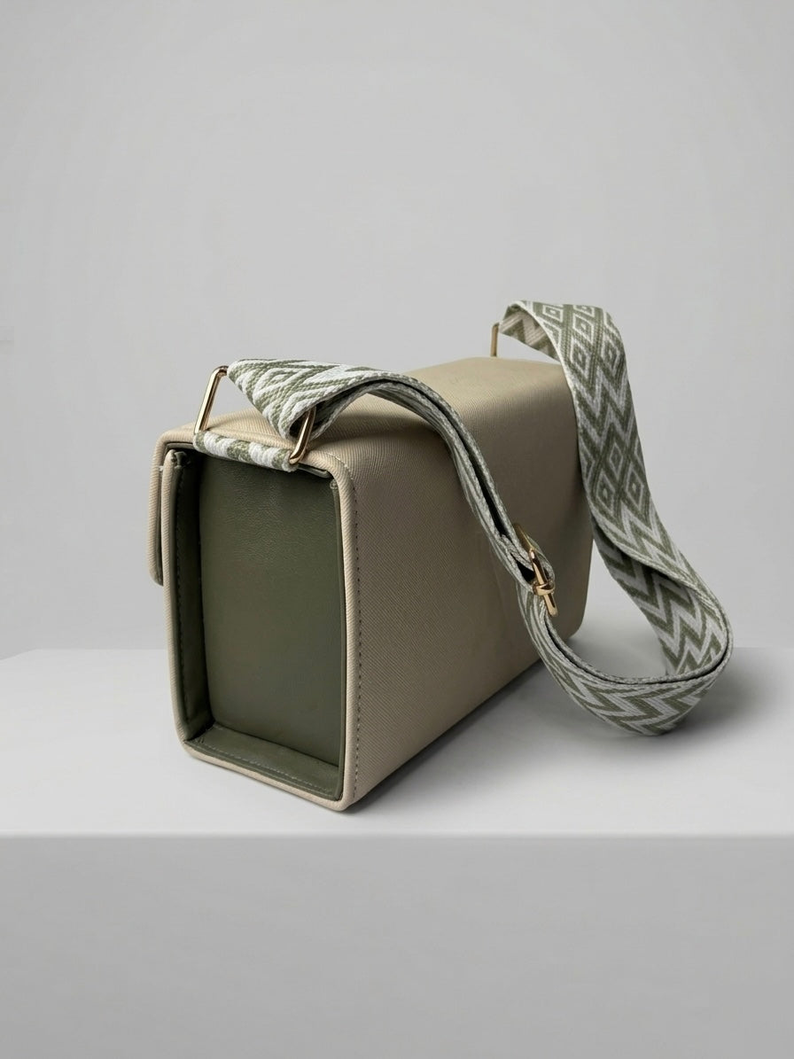 Green and beige crossbody