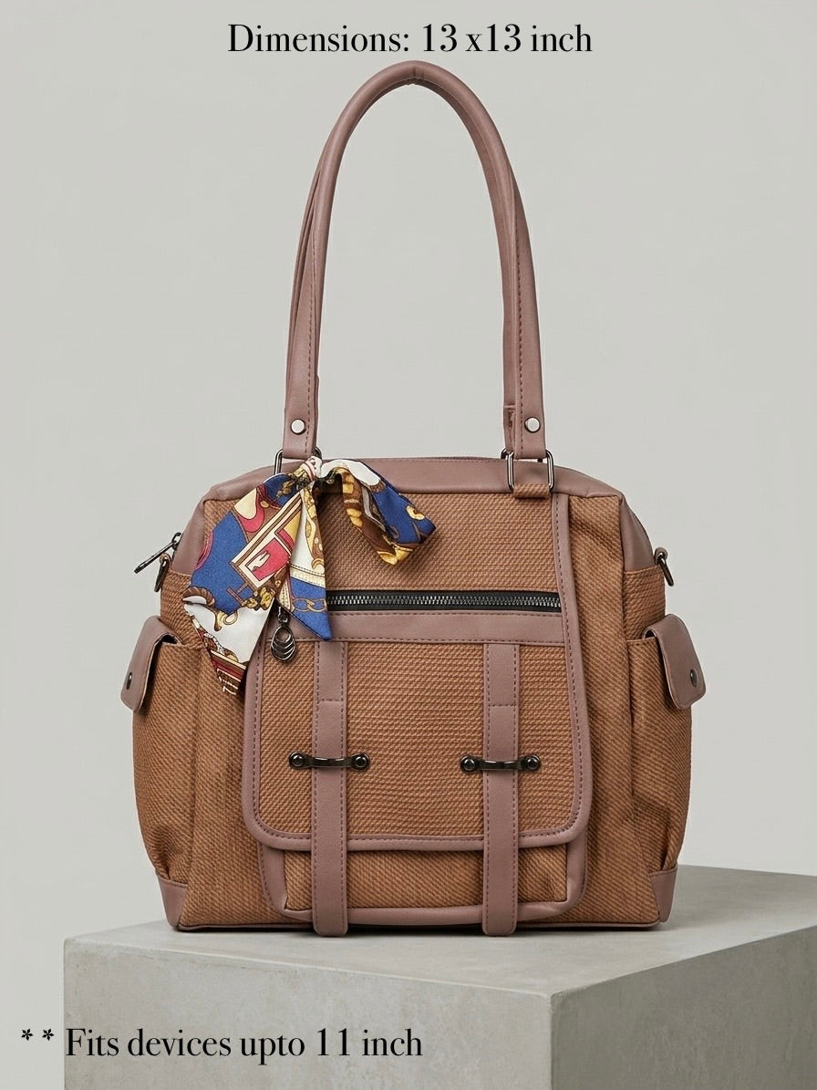 Orangish Brown tote + Backpack Bag