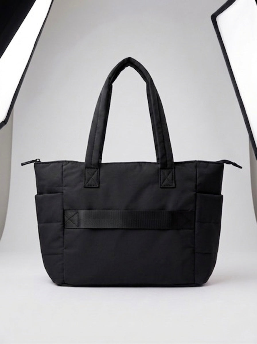 Black puffer tote bag