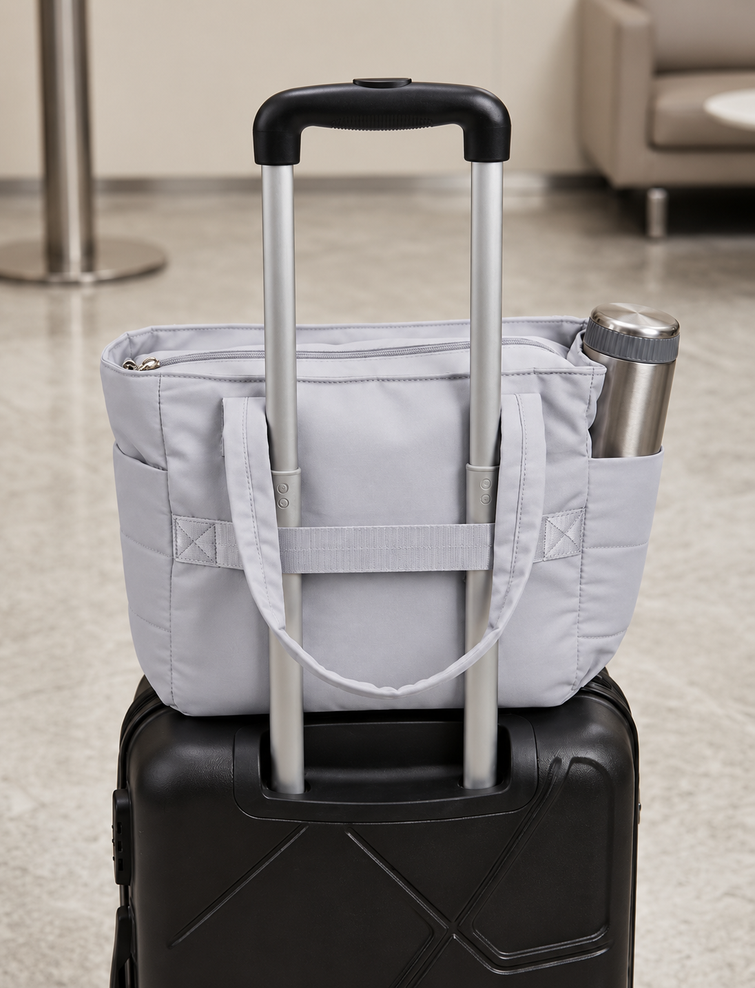 Grey puffer tote bag