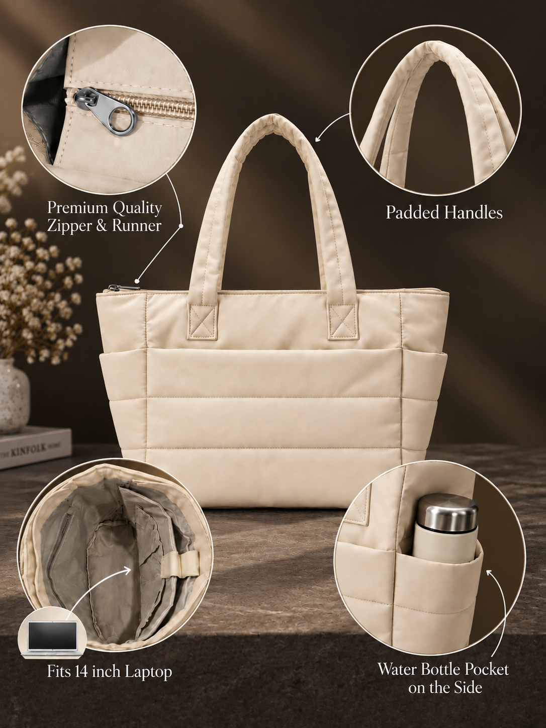 Ivory puffer tote bag