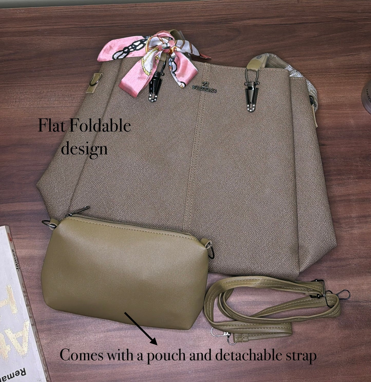Beige soft tote bag