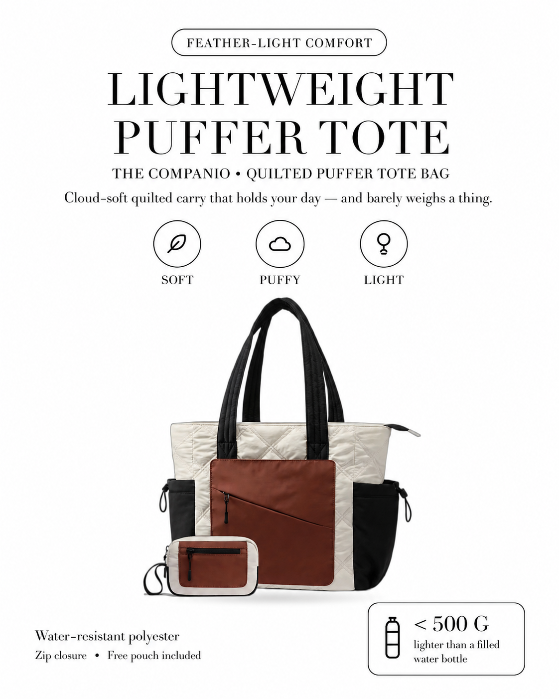 Black and Brown Puffer Tote