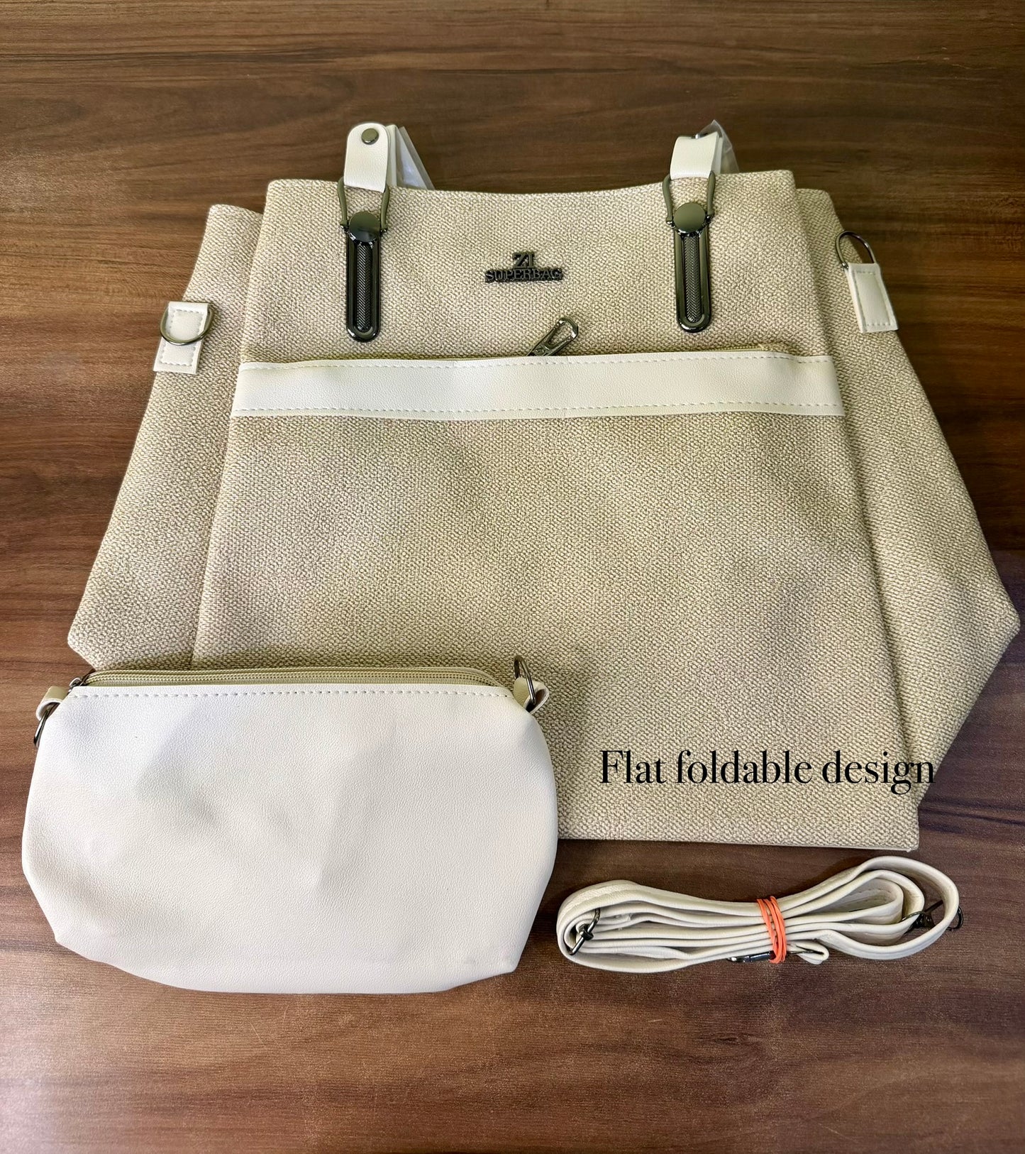 Beige soft tote bag