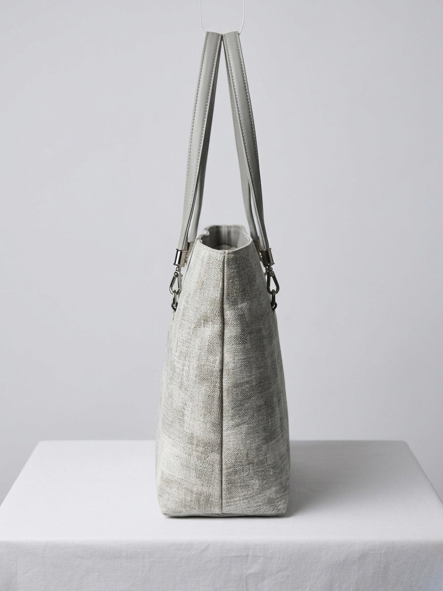Grey printed tote bag