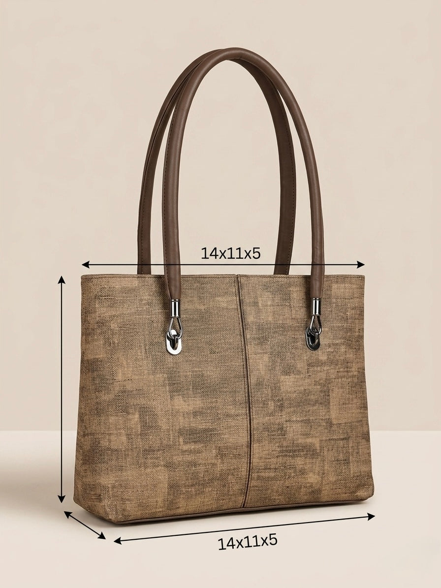 Dark beige printed tote bag