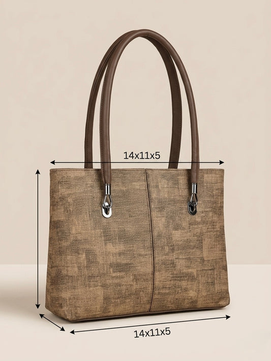 Dark beige printed tote bag