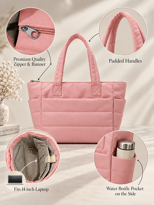 Pink puffer tote bag