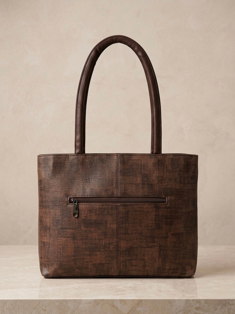 Dark brown printed tote bag