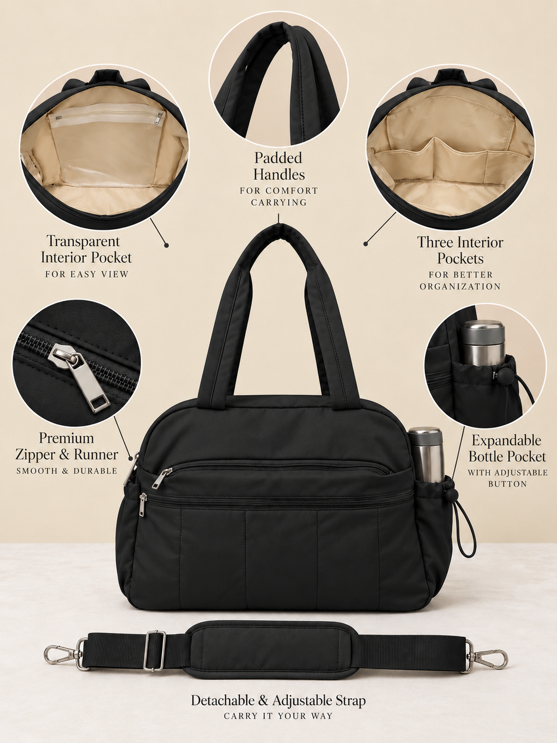 Black tote plus duffle bag