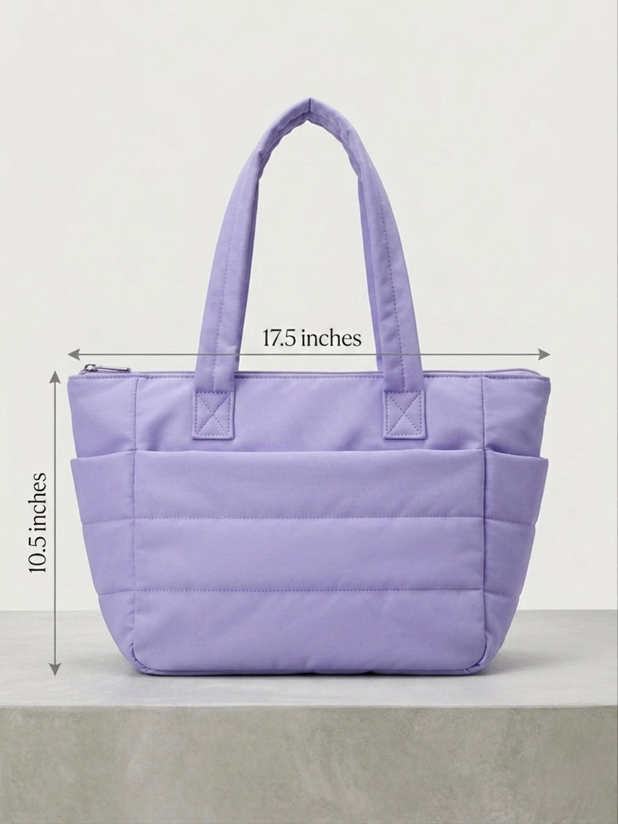 Purple puffer tote bag