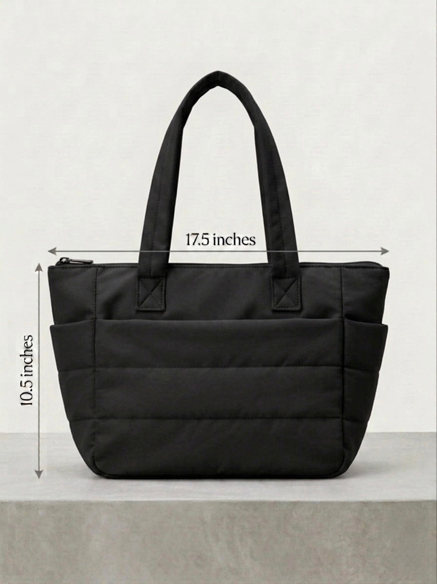 Black puffer tote bag