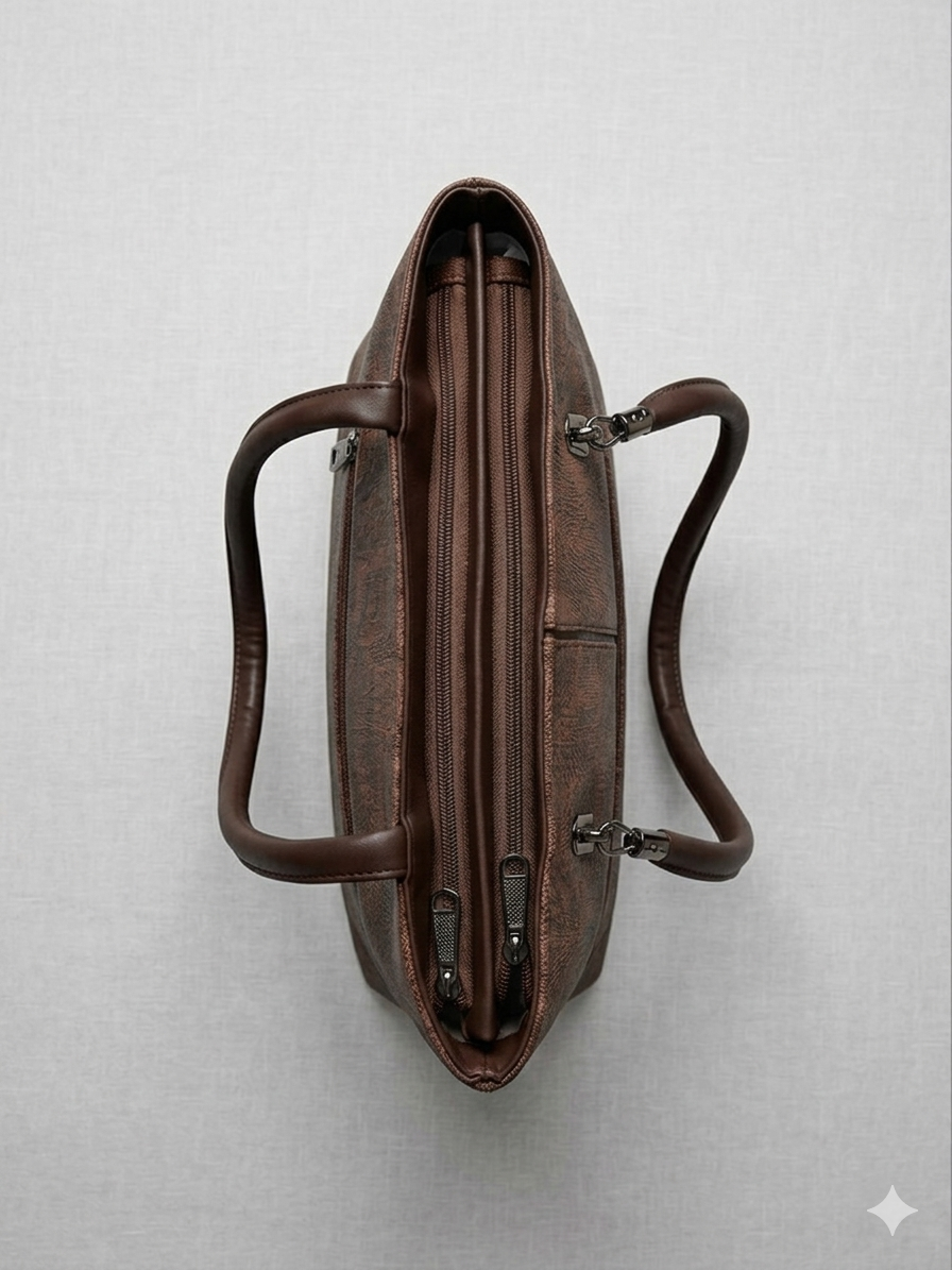 Dark brown printed tote bag