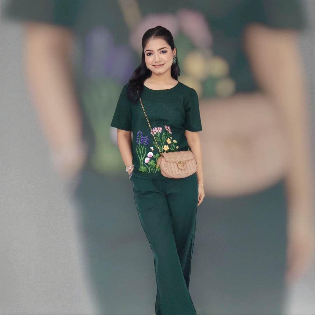 Green embroidered co-ord set
