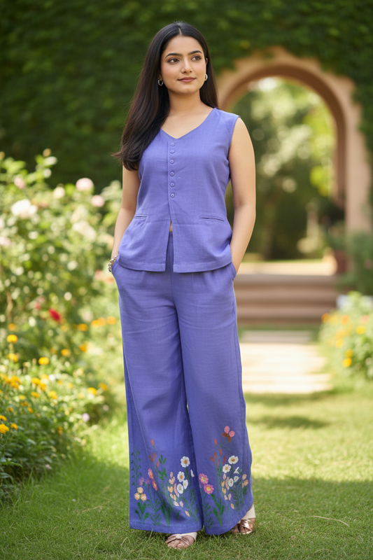 Sleeveless waistcoat purple co-ord set