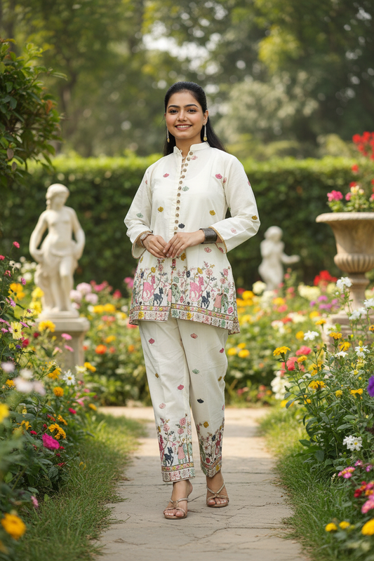 Festive Embroidered kora cotton set