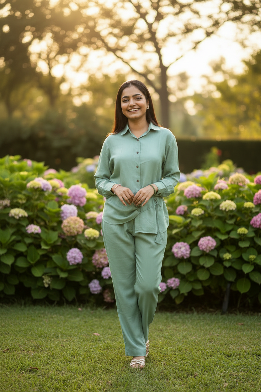 Jade Green Tie-Up Detail Co-ord Set