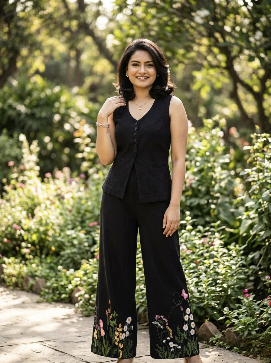 Black Sleeveless Waistcoat Co-ord set