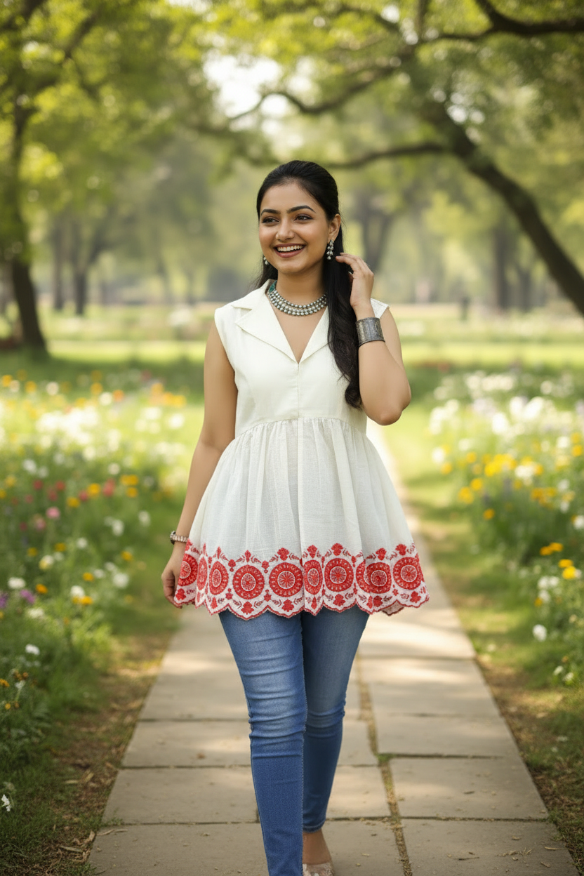 Short kurti in Red border