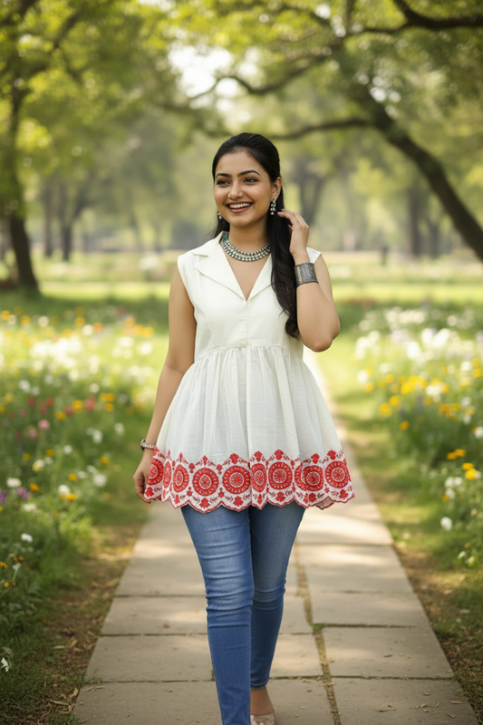 Short kurti in Red border